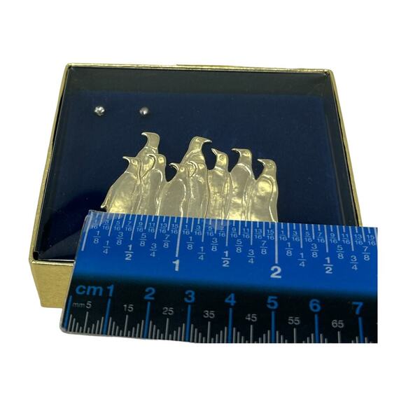 Vintage Gold Tone Penguin Brooch Pin Flock of 9 Family Resilience Adaptability - Picture 6 of 8